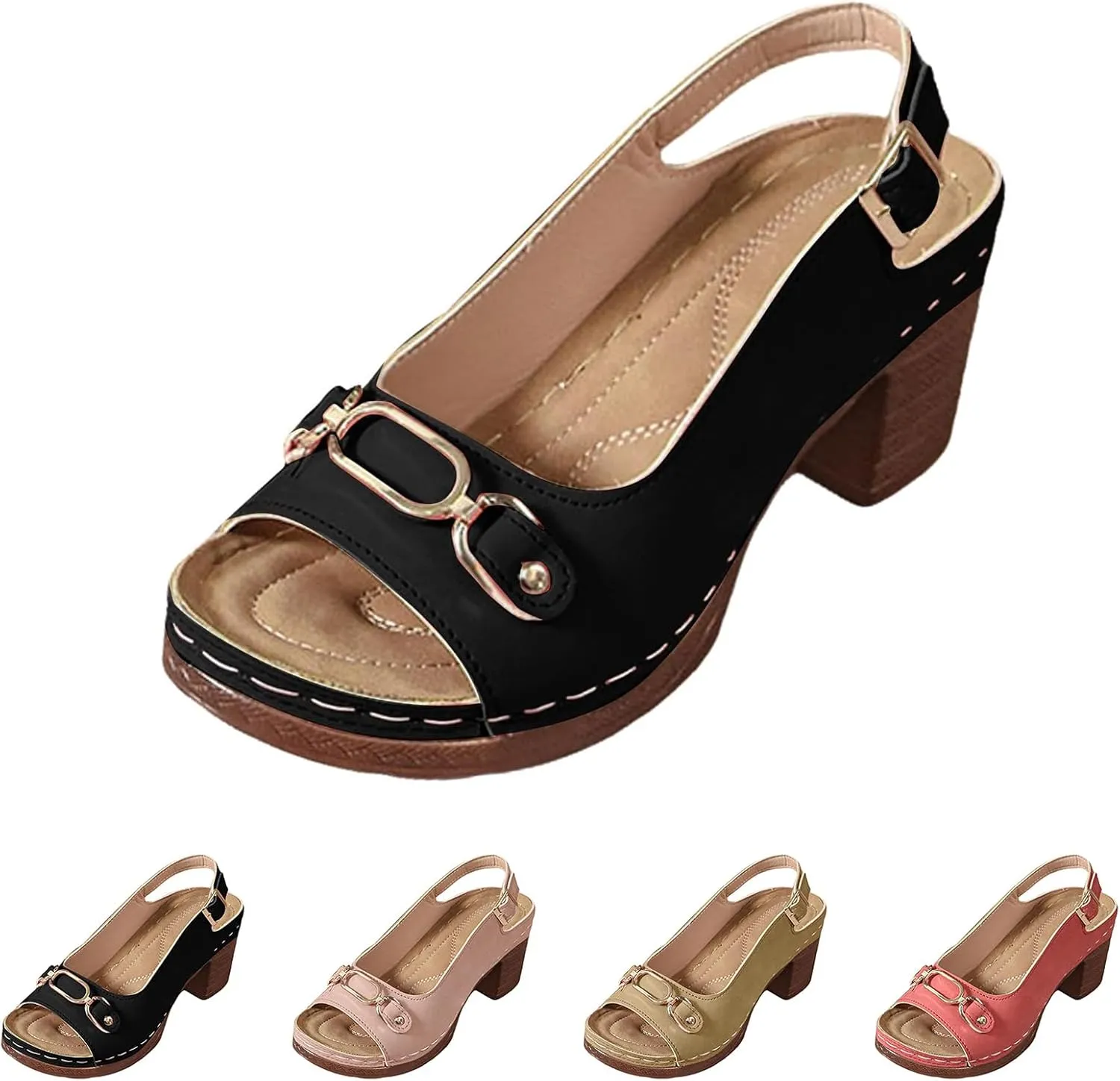 Orthopedic Sandals for Women Strappy Low Chunky Block Heel Sandals Adjustable Slingback Open Toe Heeled Sandal Beach Dress Comfortable Outdoor Shoes