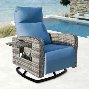 Outdoor Recliner Wicker Ratten 360°Swivel Chair with Footrest Adjustable Back Reclining Patio Lounge Chairs with Removeable Cuhsion & Flip-Up Table