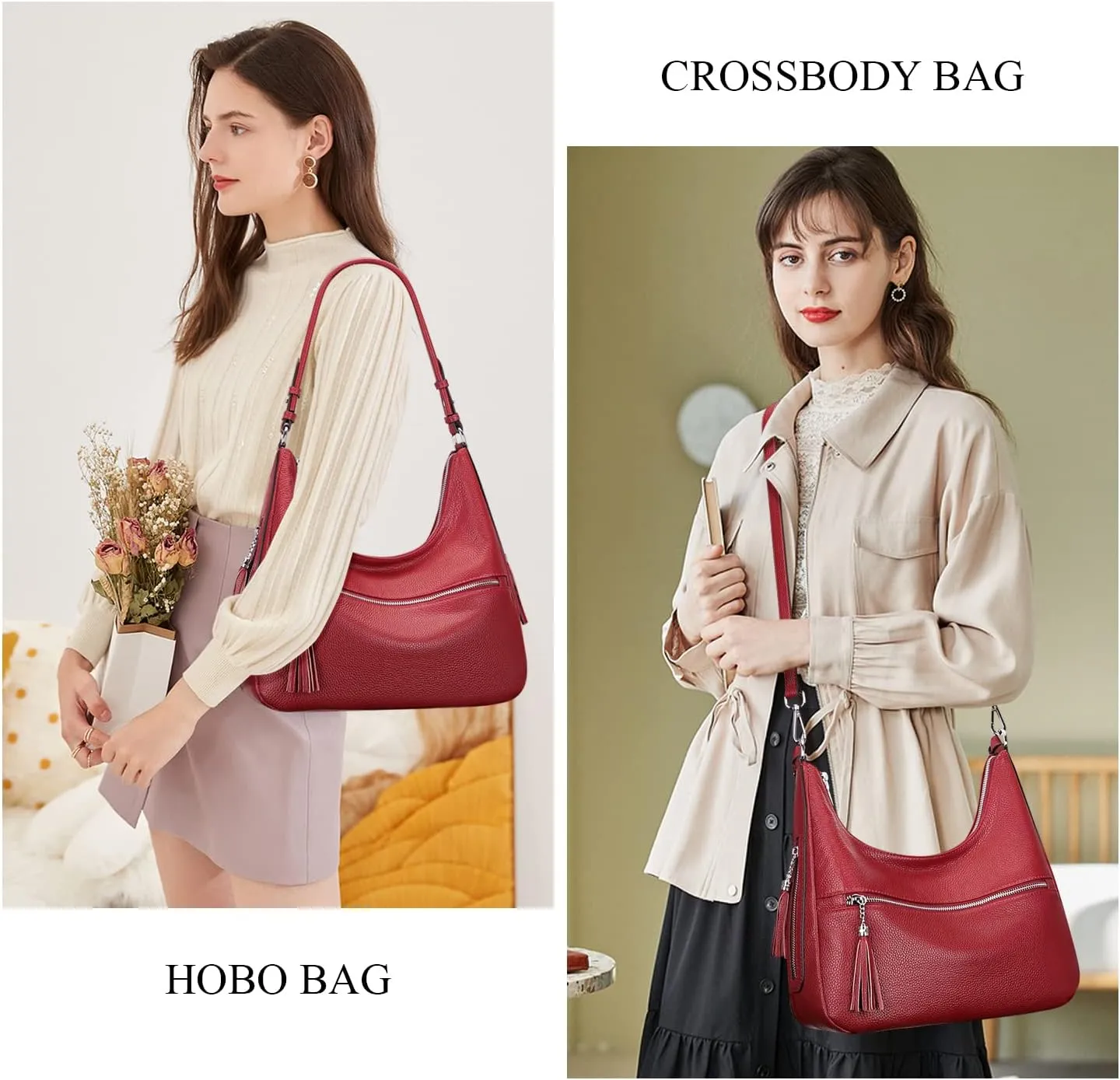 Over Earth Genuine Leather Hobo Bags for Women Medium Soft Purses Casual Shoulder Bag and Handbags