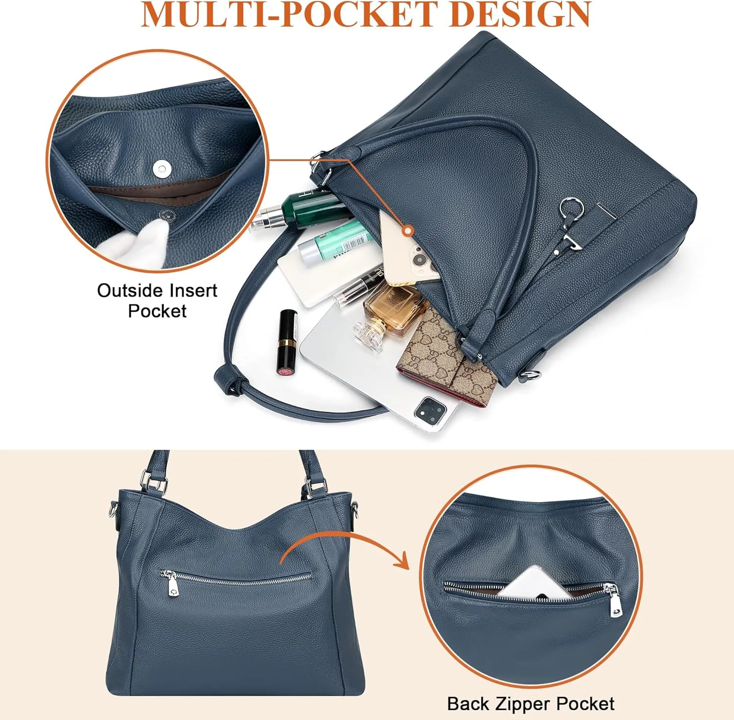 Over Earth Soft Leather Handbags for Women Shoulder Hobo Bag Large Tote Crossbody Bags
