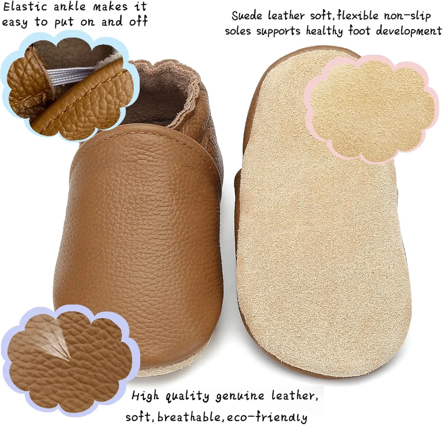 OWLOWLA Soft Sole Baby Shoes Leather Baby First Walking Crib Shoes Slip-on Baby Moccasins Infant Toddler Pre-Walker Shoes for Boy Girl