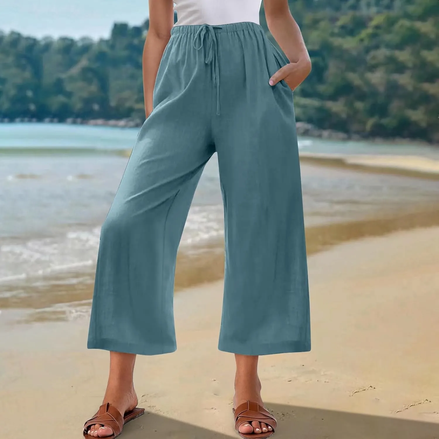 Palazzo Pants for Women Casual Comfortable Fit High Waist Casual Daily Outing Pants Petite Tea Party Classic Trousers