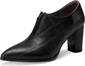 Patent Leather Ankle Boots for Women Chunky Block Pointed Toe Extra Wide Booties Botas Para Mujer High Heels Dress Warm Lined Classic Ladies Comfortable Dressy 3 Inch Boot