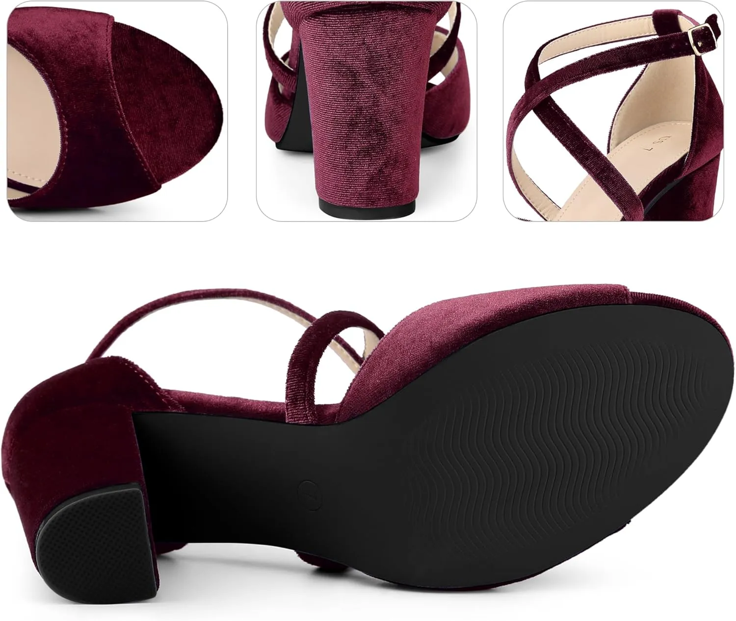 Perphy Cross Strap Velvet Block Heel Sandals for Women