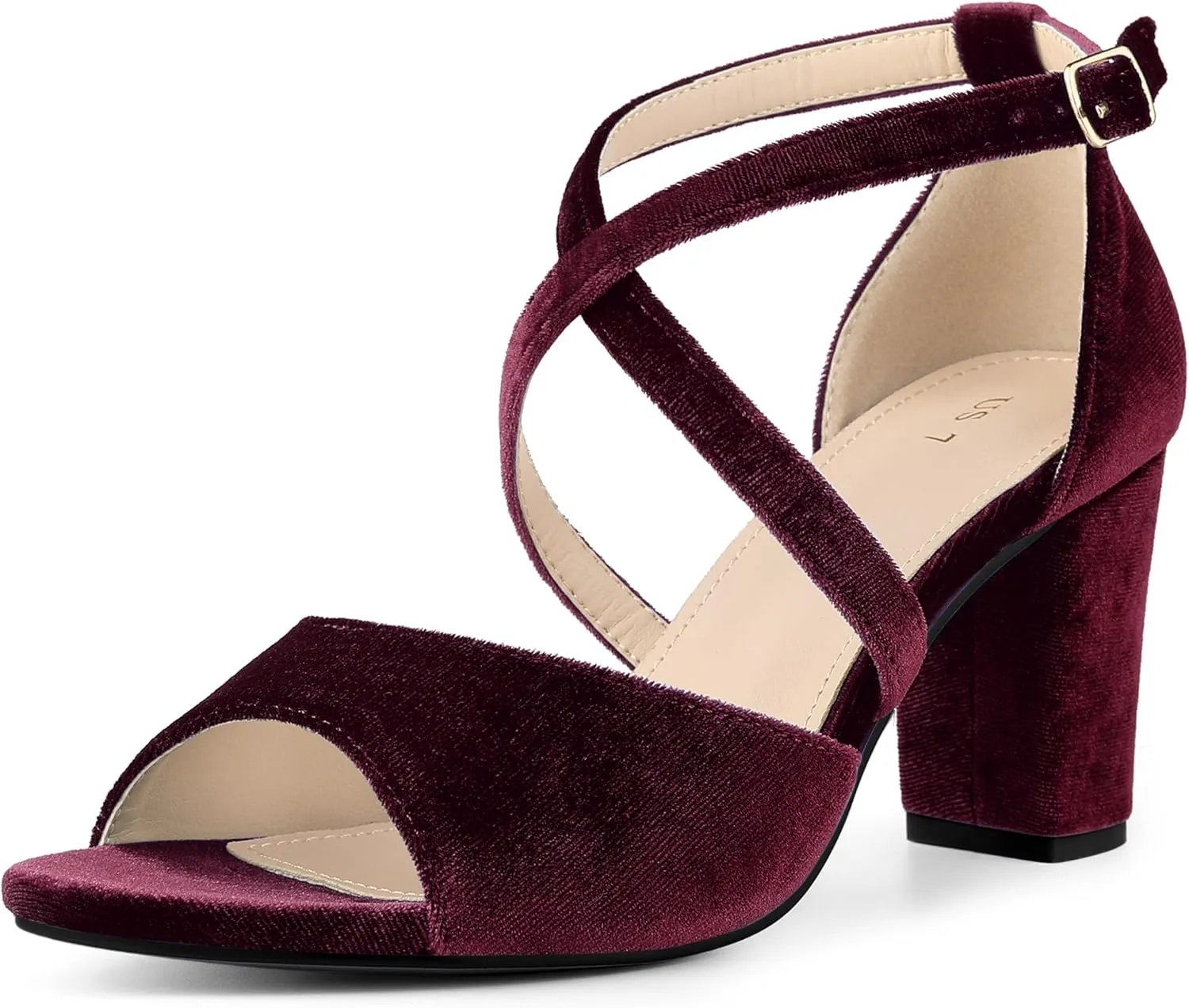 Perphy Cross Strap Velvet Block Heel Sandals for Women