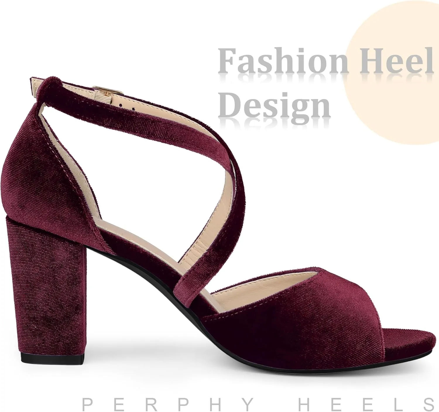 Perphy Cross Strap Velvet Block Heel Sandals for Women