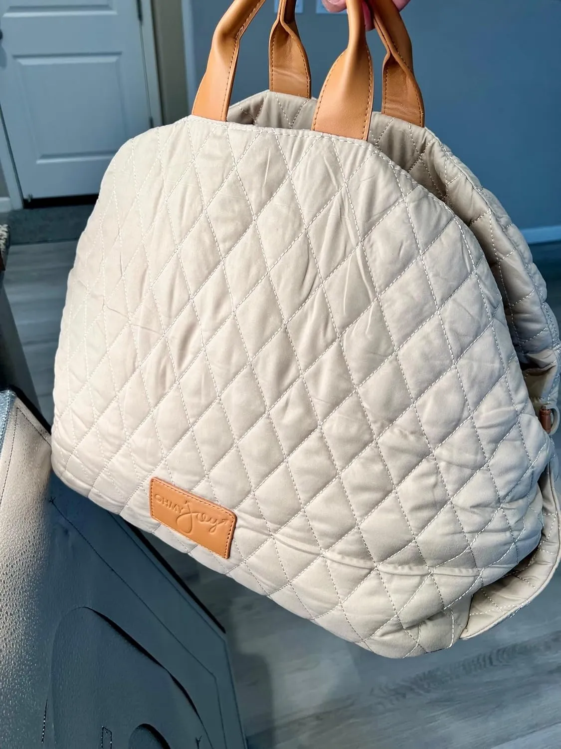 Pet Carrier Bag for Small to Medium Dogs, Comfort Travel, Non-Slip, Adjustable Shoulder Strap, Waterproof PVC, Anti Slip, TSA Airline Approved, Soft Sided (Beige)