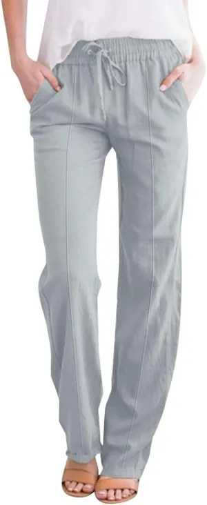 Petite Beach Pants for Women Comfortable Fit Solid Classic Friends' Gathering Big and Tall Linen Daily Outing Trendy Trousers