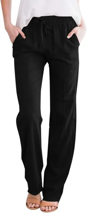 Petite Beach Pants for Women Comfortable Fit Solid Classic Friends' Gathering Big and Tall Linen Daily Outing Trendy Trousers