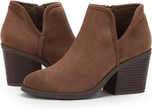 PiePieBuy Womens Ankle Boots Chunky Stacked Heel Slip on Shoes Faux Suede Side Zipper Casual Western Booties
