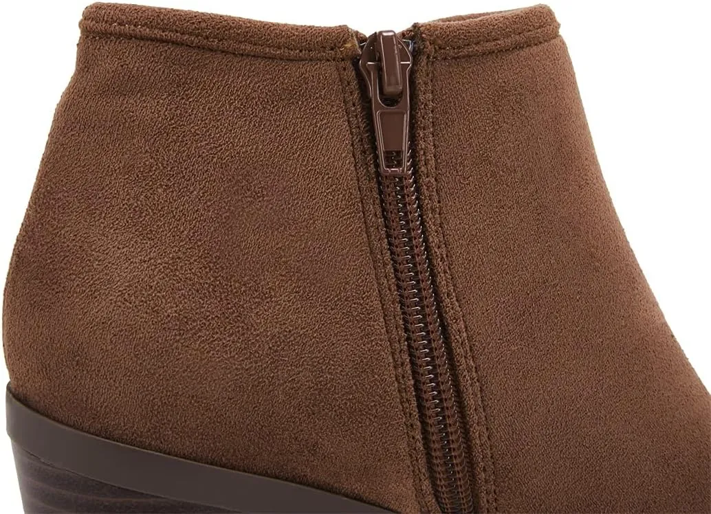 PiePieBuy Womens Ankle Boots Chunky Stacked Heel Slip on Shoes Faux Suede Side Zipper Casual Western Booties