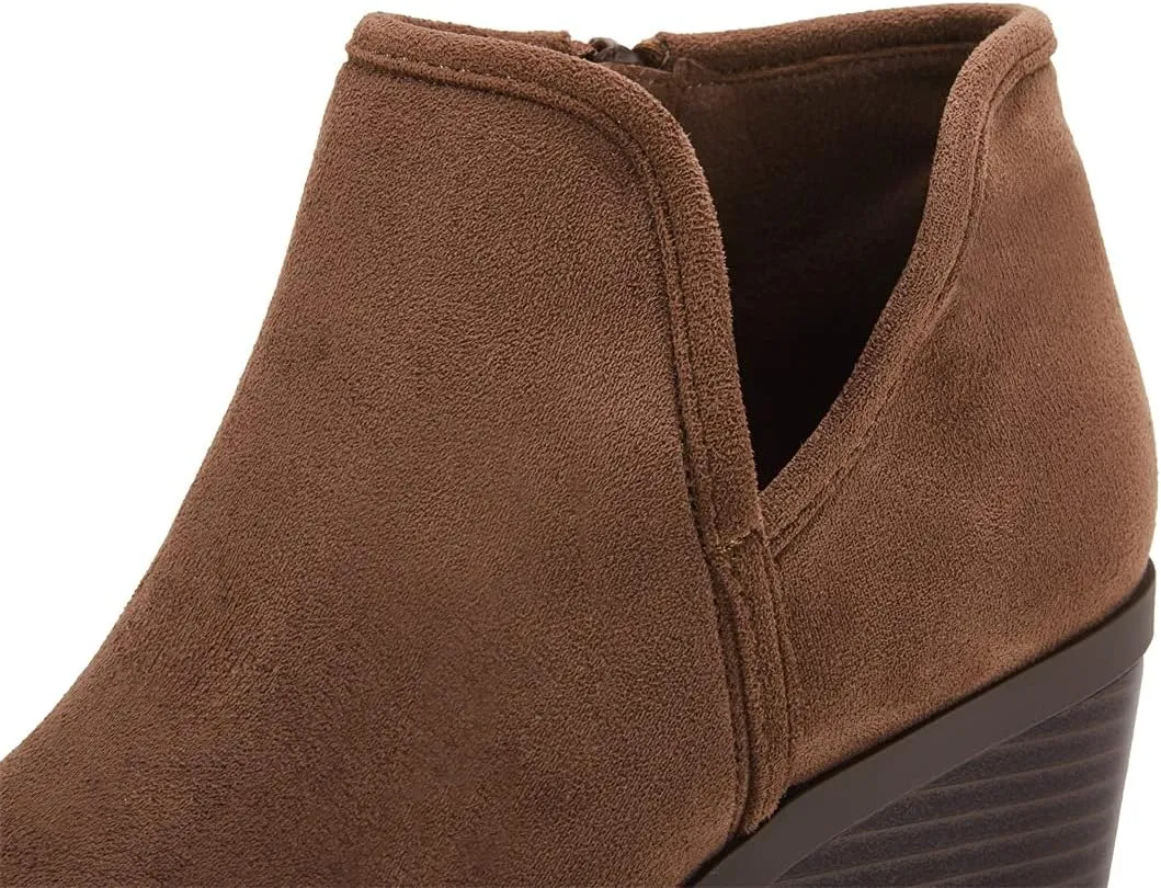 PiePieBuy Womens Ankle Boots Chunky Stacked Heel Slip on Shoes Faux Suede Side Zipper Casual Western Booties