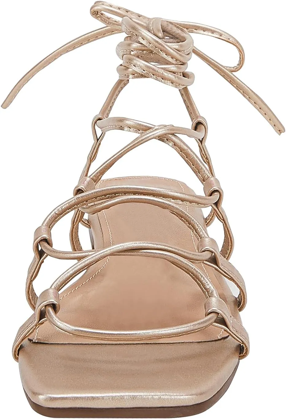 PiePieBuy Womens Lace up Square Toes Flat Sandals with Ankle Strap Summer Criss-Cross Gladiator Shoes