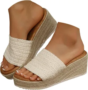 Platform Sandals Women Espadrille Slip on Comfortable Wedge Sandals Color Block Open Toe Stylish Casual Summer Shoes