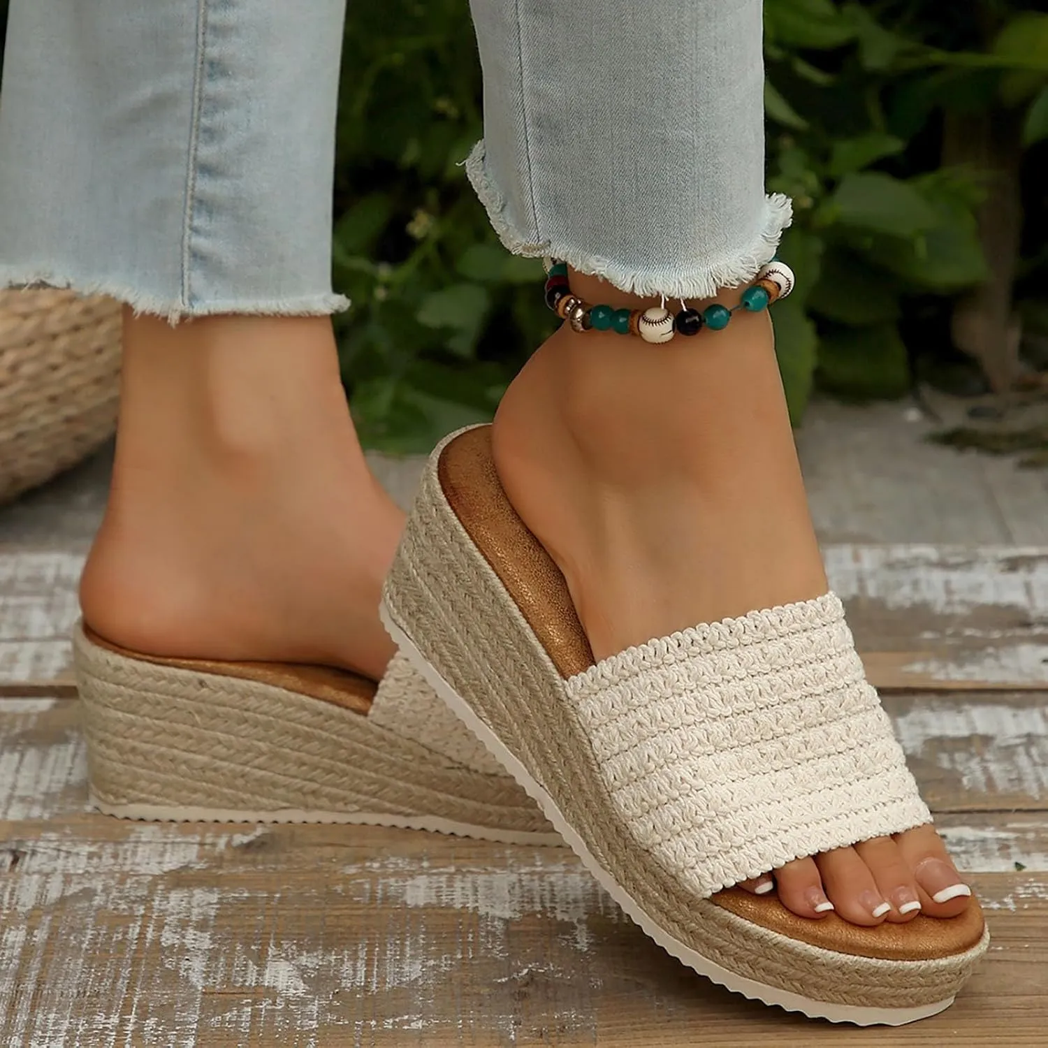 Platform Sandals Women Espadrille Slip on Comfortable Wedge Sandals Color Block Open Toe Stylish Casual Summer Shoes