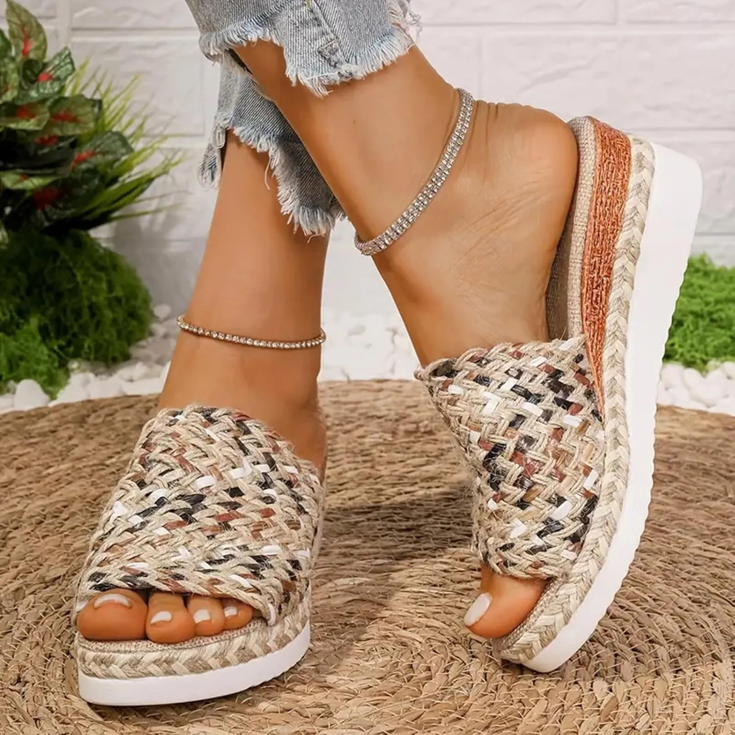 Platform Sandals Women Espadrille Slip on Wedge Sandals Color Block Open Toe Comfortable Stylish Casual Summer Shoes