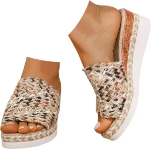 Platform Sandals Women Espadrille Slip on Wedge Sandals Color Block Open Toe Comfortable Stylish Casual Summer Shoes
