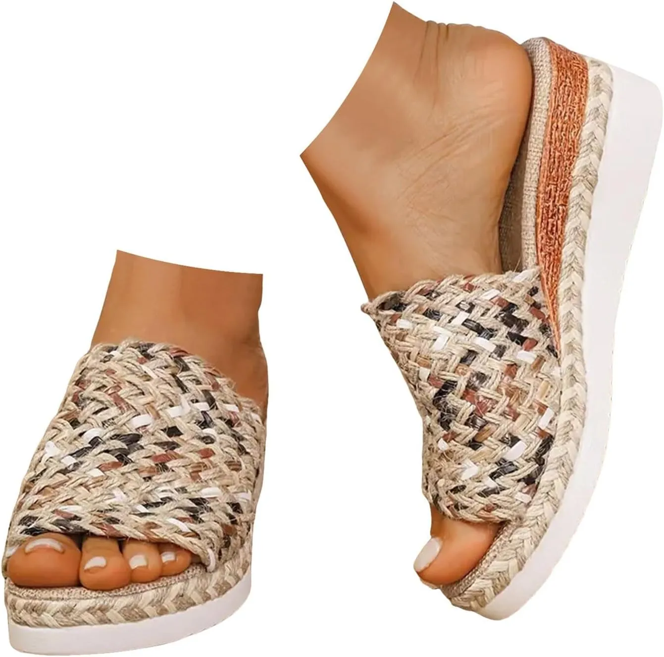 Platform Sandals Women Espadrille Slip on Wedge Sandals Color Block Open Toe Comfortable Stylish Casual Summer Shoes