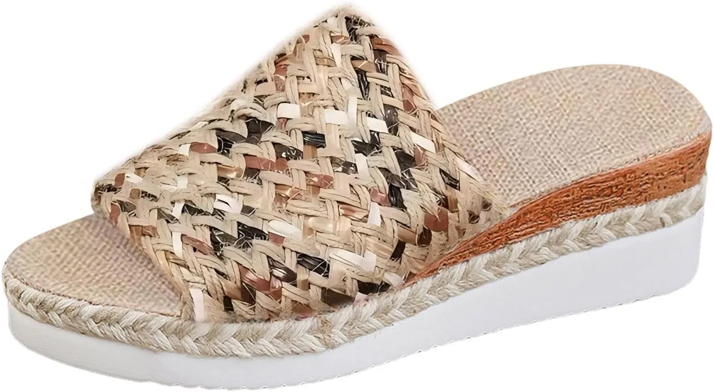 Platform Sandals Women Espadrille Slip on Wedge Sandals Color Block Open Toe Comfortable Stylish Casual Summer Shoes