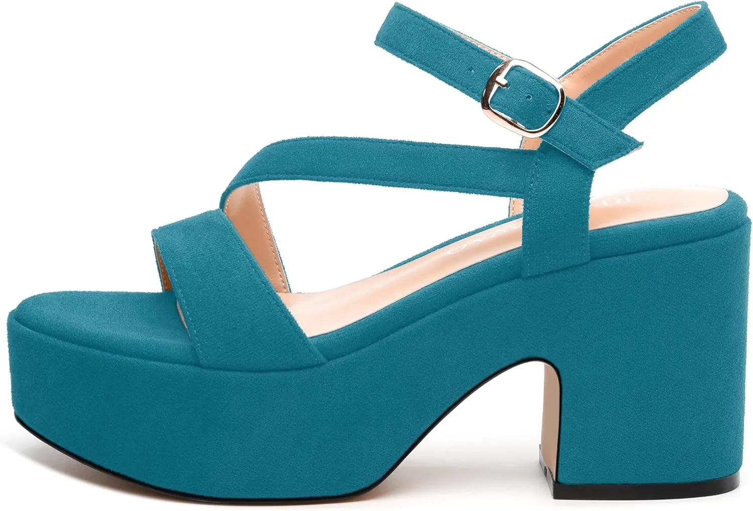 Platform Wedges Women - Chunky Heel Sandals with Adjustable Ankle Strap, Open Round Toe Solid Color for Office, Parties & Daily Wear