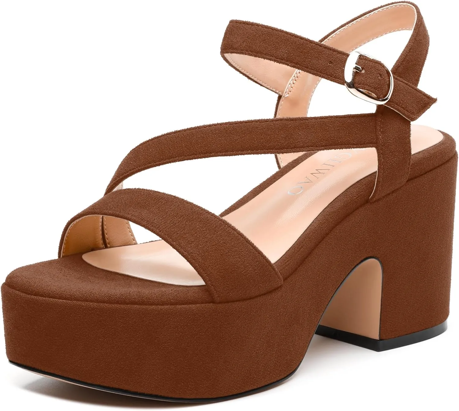Platform Wedges Women - Chunky Heel Sandals with Adjustable Ankle Strap, Open Round Toe Solid Color for Office, Parties & Daily Wear