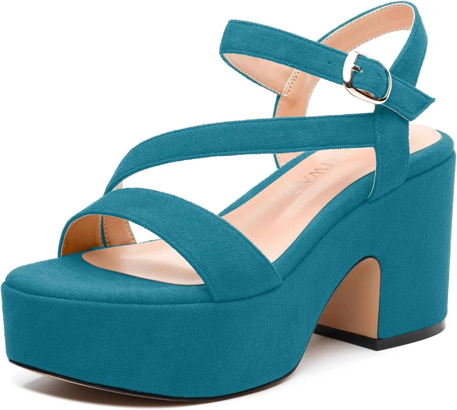 Platform Wedges Women - Chunky Heel Sandals with Adjustable Ankle Strap, Open Round Toe Solid Color for Office, Parties & Daily Wear