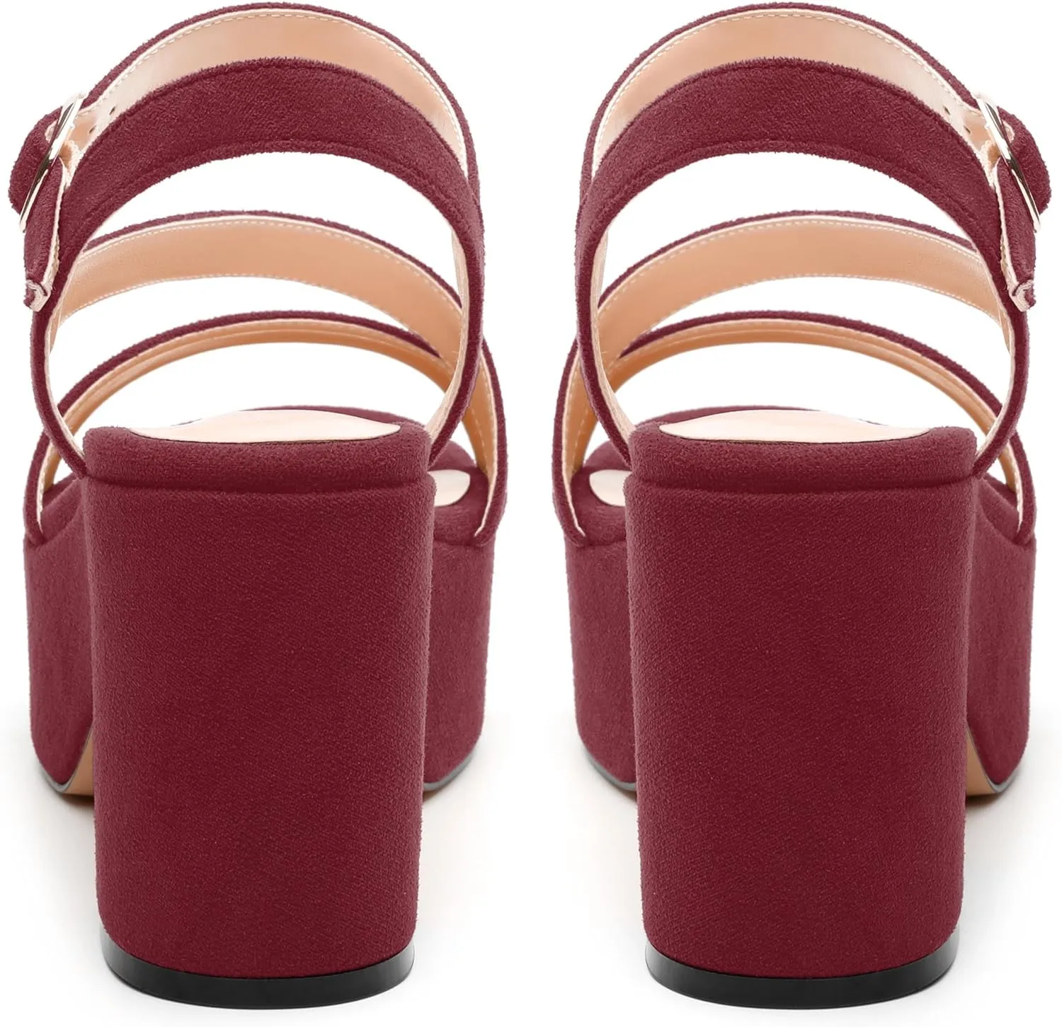 Platform Wedges Women - Chunky Heel Sandals with Adjustable Ankle Strap, Open Round Toe Solid Color for Office, Parties & Daily Wear