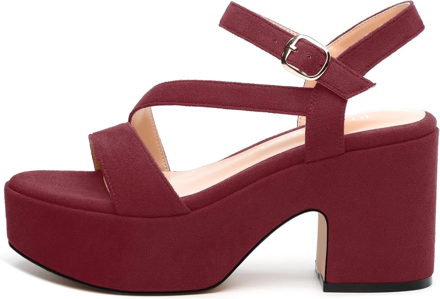 Platform Wedges Women - Chunky Heel Sandals with Adjustable Ankle Strap, Open Round Toe Solid Color for Office, Parties & Daily Wear