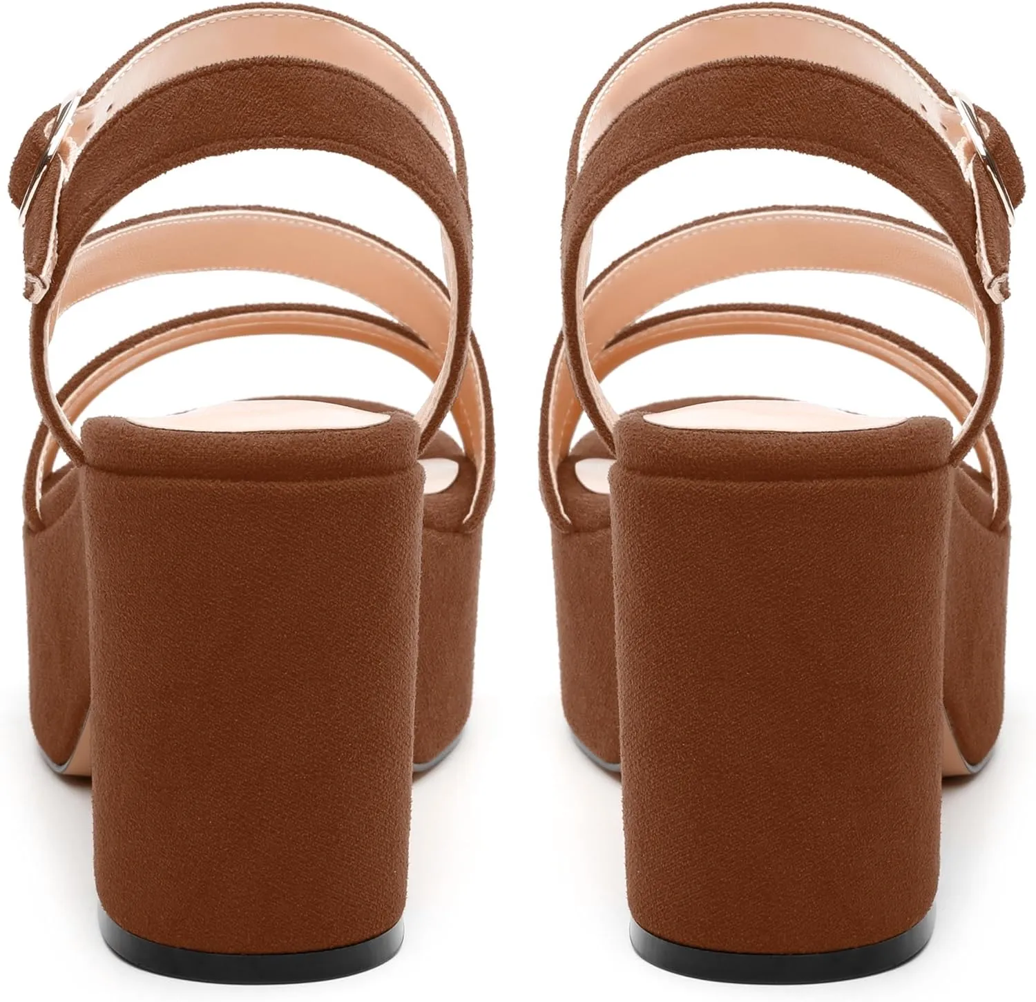 Platform Wedges Women - Chunky Heel Sandals with Adjustable Ankle Strap, Open Round Toe Solid Color for Office, Parties & Daily Wear