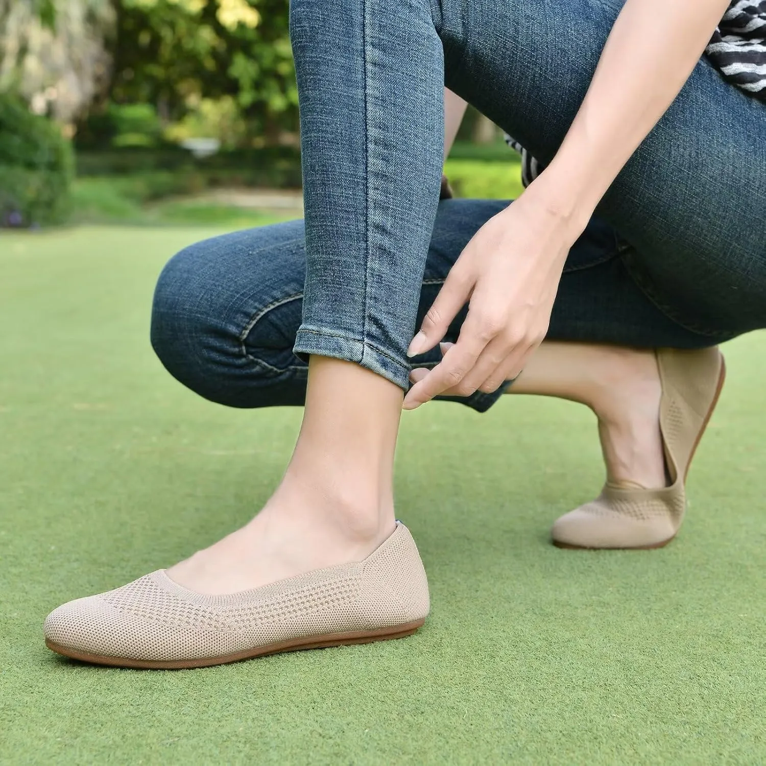 poemlady Women’s Ballet Flat Dress Knit Round Toe Slip On Ballerina Walking Shoes for Womam Casual Comfort Soft