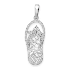 Polished 3-D Cut-out Flowers Flip-flop Charm Pendant in Real 925 Sterling Silver