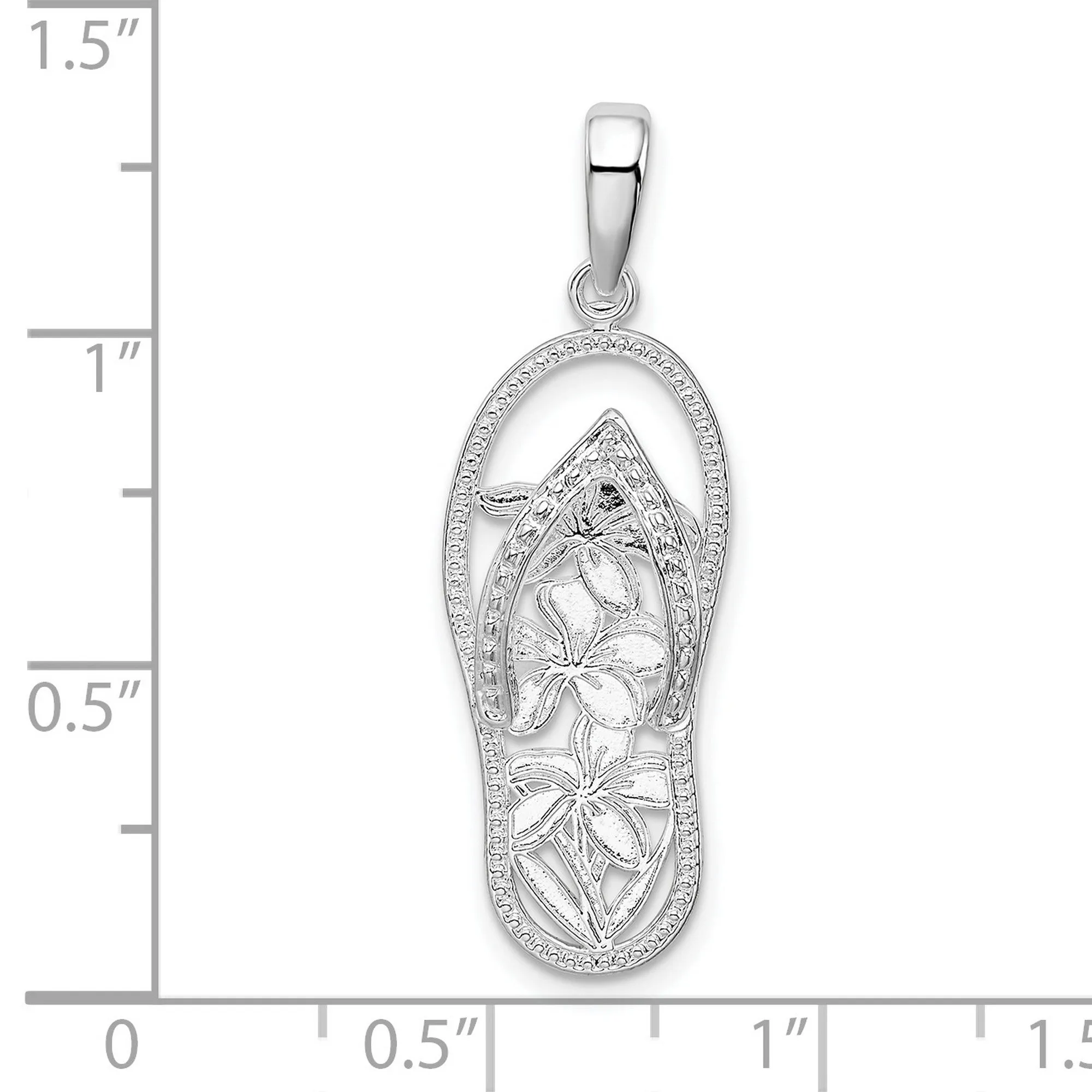 Polished 3-D Cut-out Flowers Flip-flop Charm Pendant in Real 925 Sterling Silver