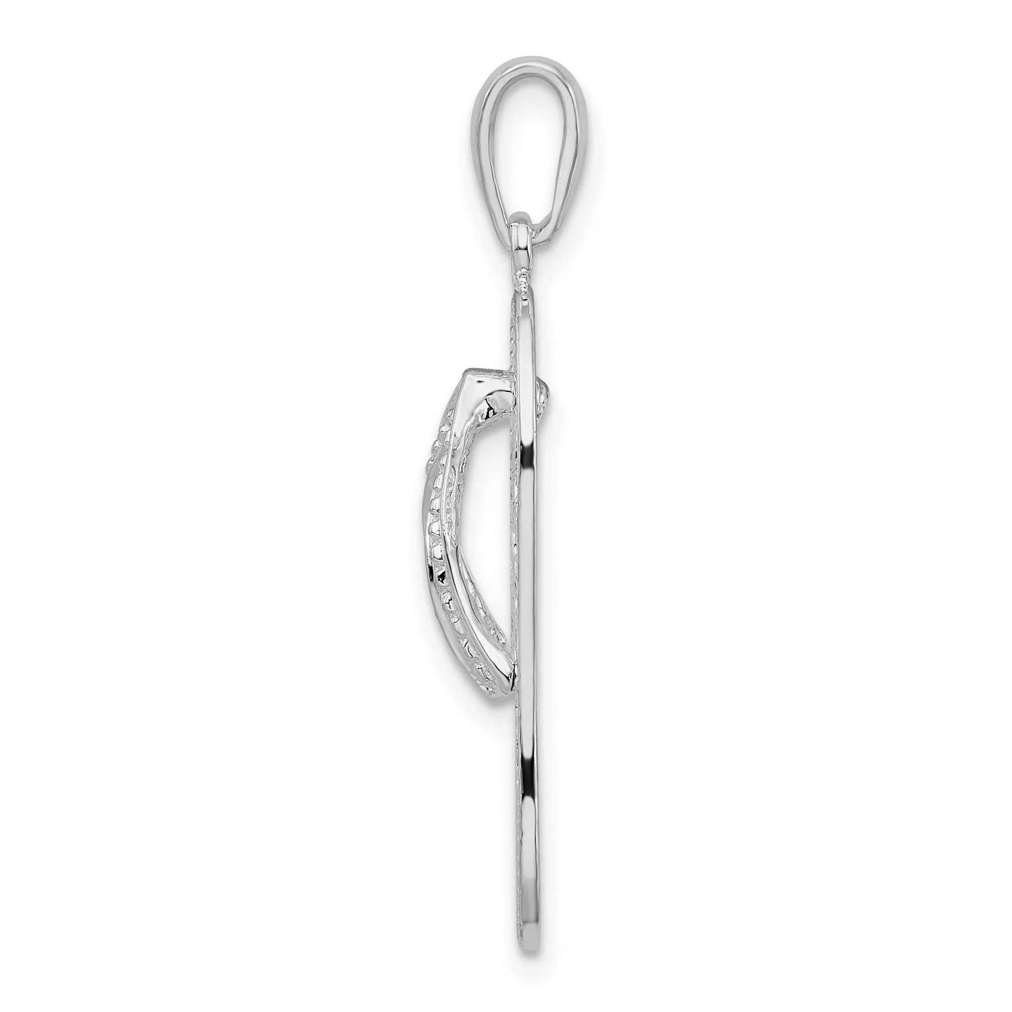 Polished 3-D Cut-out Flowers Flip-flop Charm Pendant in Real 925 Sterling Silver