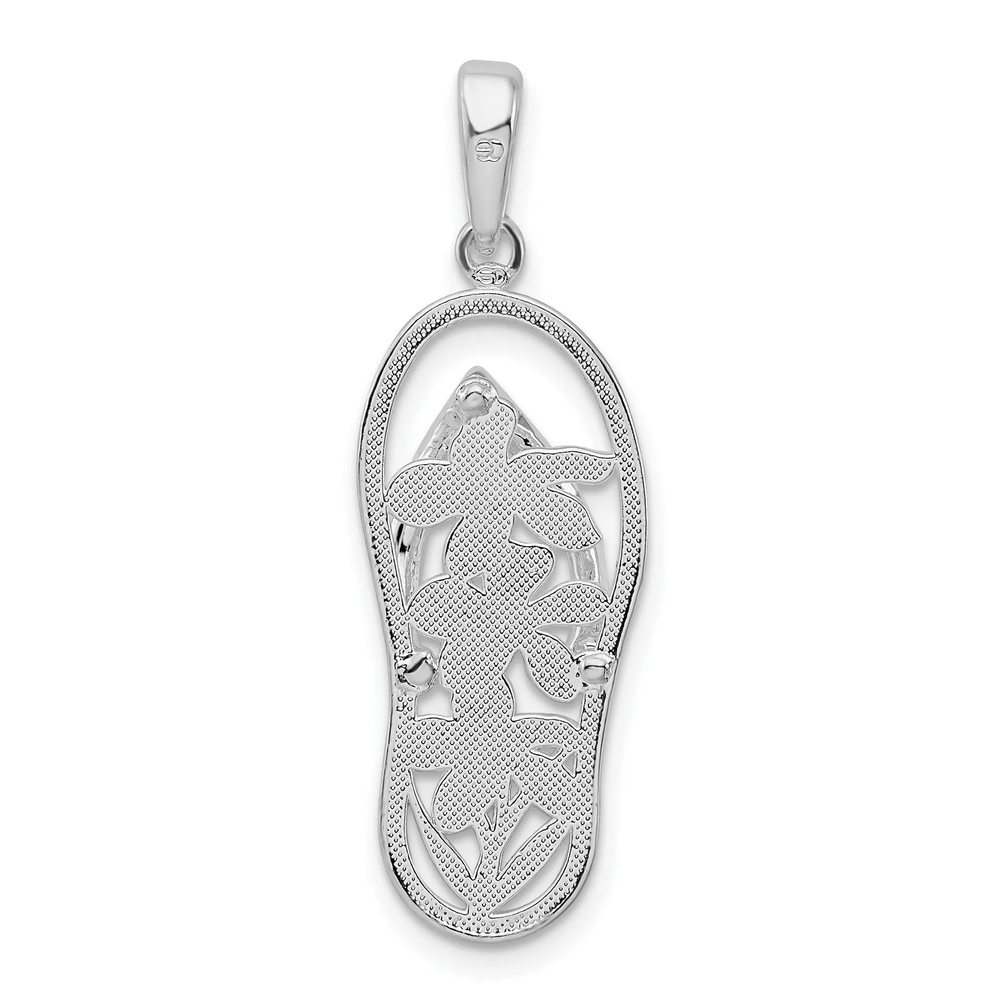 Polished 3-D Cut-out Flowers Flip-flop Charm Pendant in Real 925 Sterling Silver
