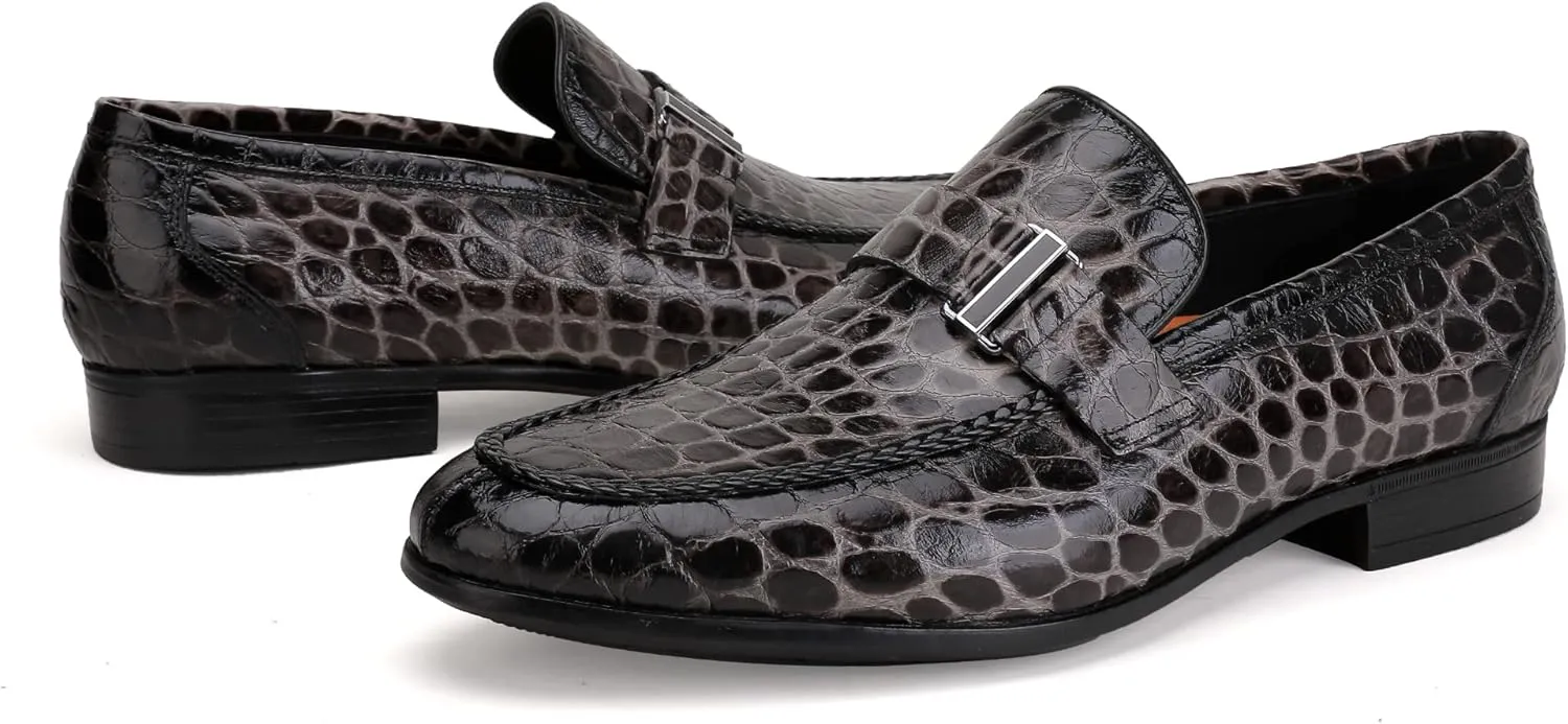 Premium Dress Shoes for Men, Classic Alligator Printed Business Leather Dress Slip on Loafer Shoes for Mens