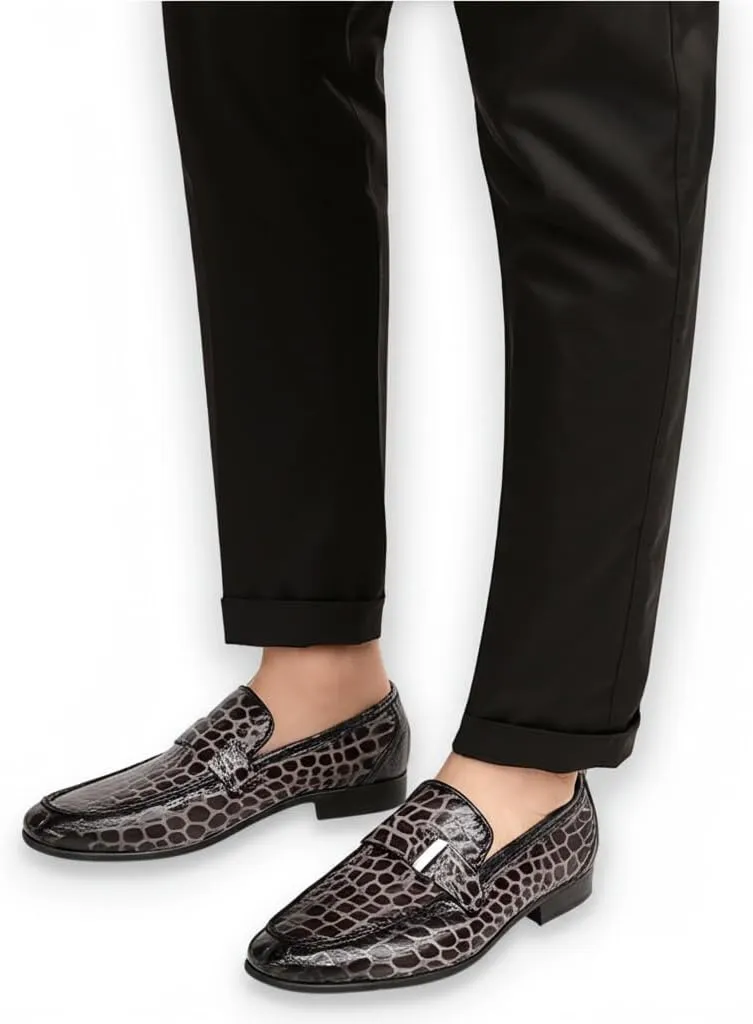 Premium Dress Shoes for Men, Classic Alligator Printed Business Leather Dress Slip on Loafer Shoes for Mens