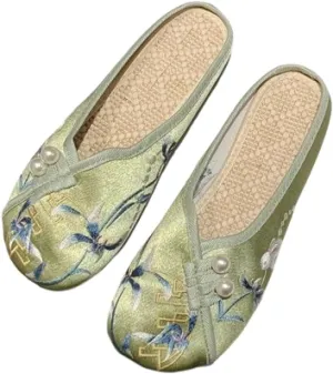 Premium Luxury Asian Satin Silk All Seasons Comfort Women's House Slippers Non Slip Indoor Outdoor Soft Home Slip On Shoes