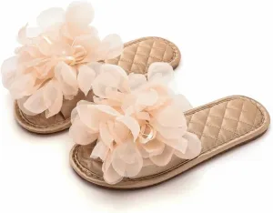 Premium Luxury Satin Silk All Seasons Comfort Lace Flowers Women's House Slippers Non Slip Indoor Soft Home Slip On Shoes