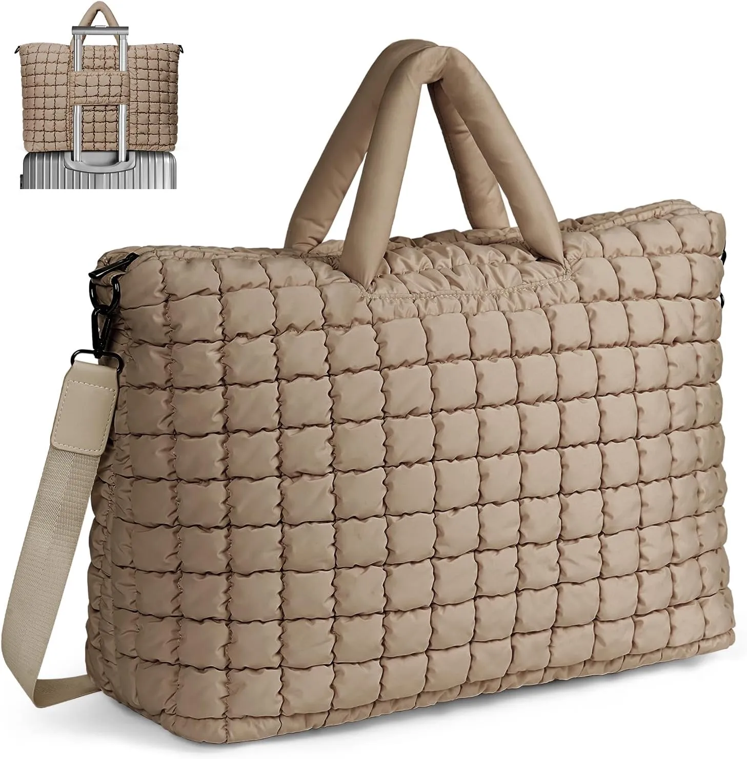 Quilted Duffle Bag for Travel, Large Puffer Duffel Weekender Bags Soft Gym Tote, Big Puffy Carry on Luggage Overnight