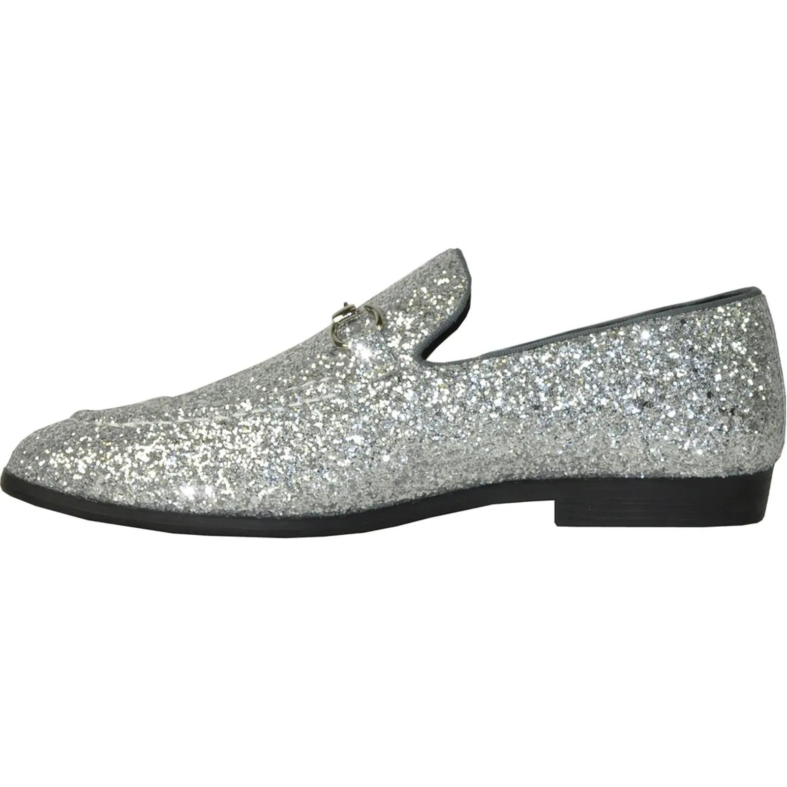 "Silver Grey Glitter Sequin Tuxedo Loafers: Elevate Your Prom Look with the Latest Menswear from Bravo"