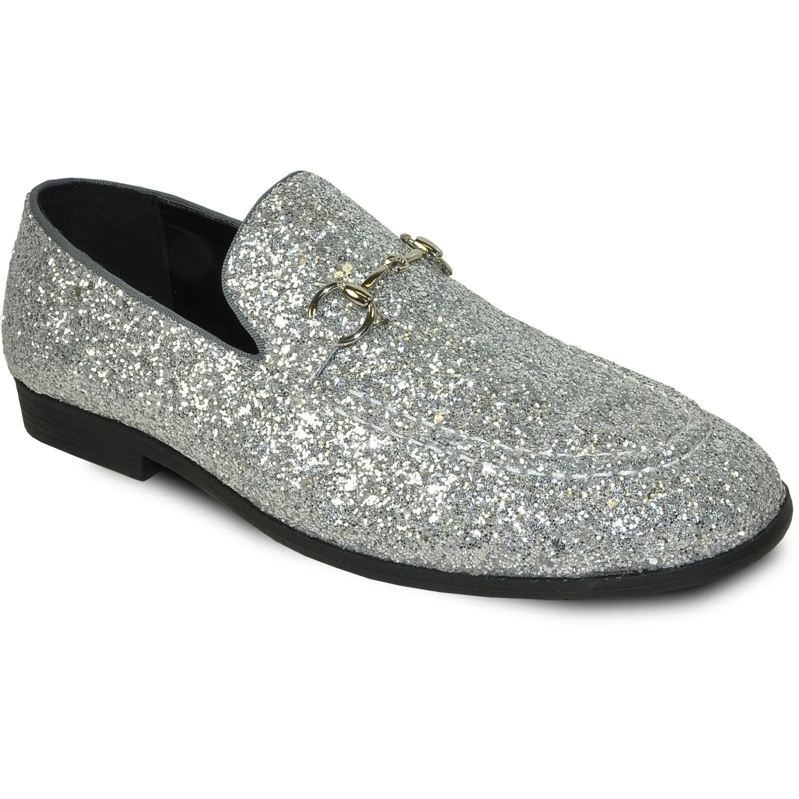 "Silver Grey Glitter Sequin Tuxedo Loafers: Elevate Your Prom Look with the Latest Menswear from Bravo"