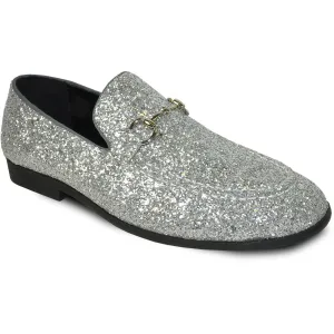 "Silver Grey Glitter Sequin Tuxedo Loafers: Elevate Your Prom Look with the Latest Menswear from Bravo"