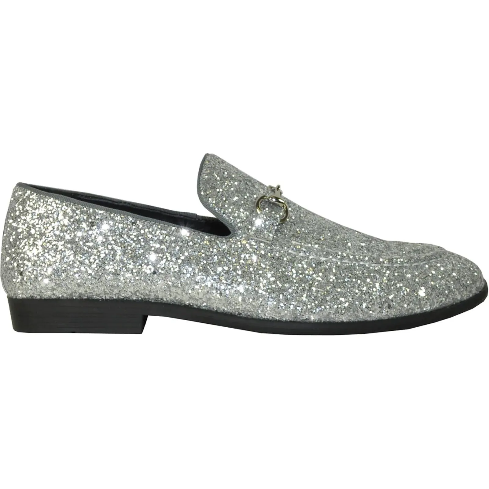 "Silver Grey Glitter Sequin Tuxedo Loafers: Elevate Your Prom Look with the Latest Menswear from Bravo"