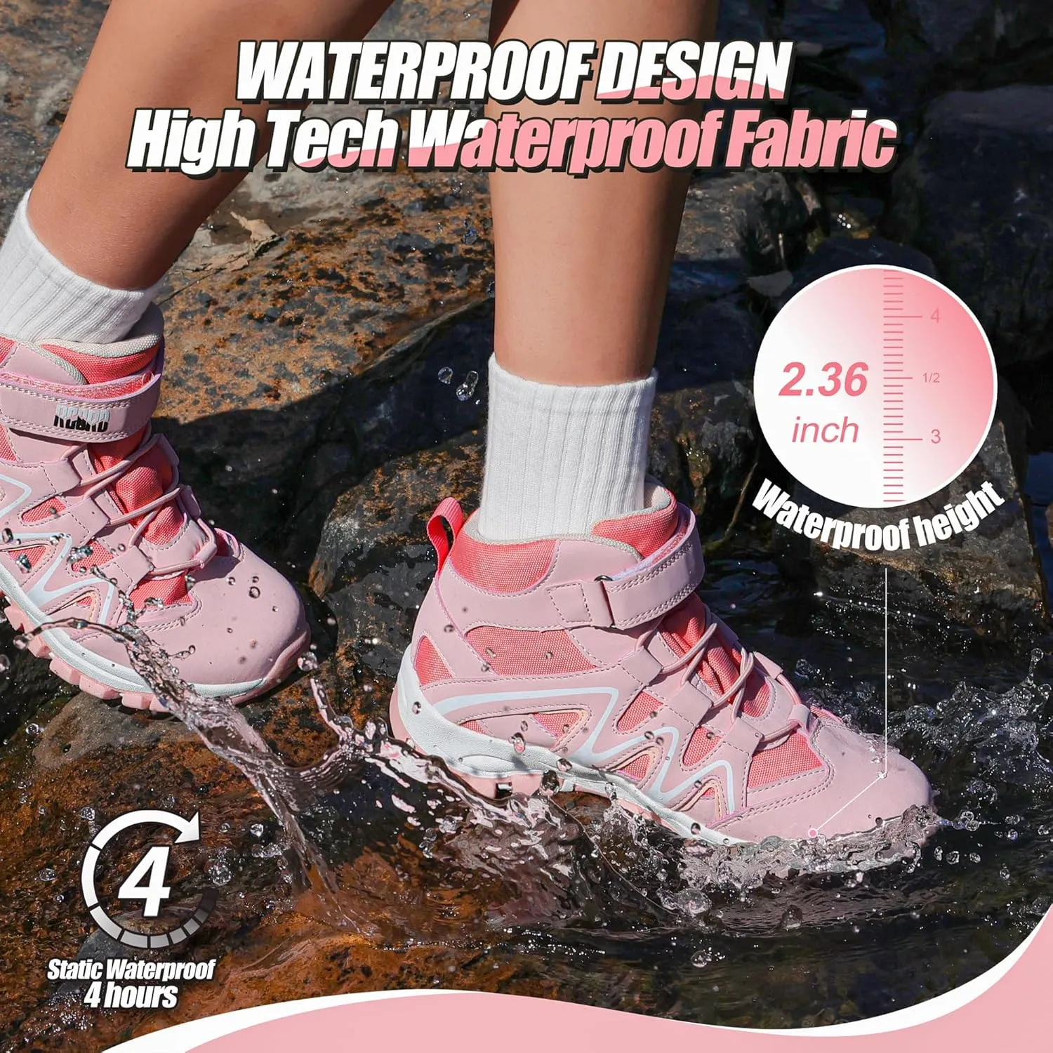 R CORD Kids Hiking Boots Kids Hiking Shoes Girls Hiking Boots Waterproof Non-Slip Girls Hiking Shoes for Outdoor Rugged Quick Closure Durable TPR Traction Outsole