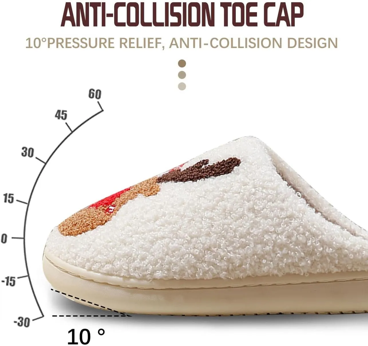 Reindeer Slippers for Women, Christmas Slides, Slip-On Indoor Outdoor Slippers