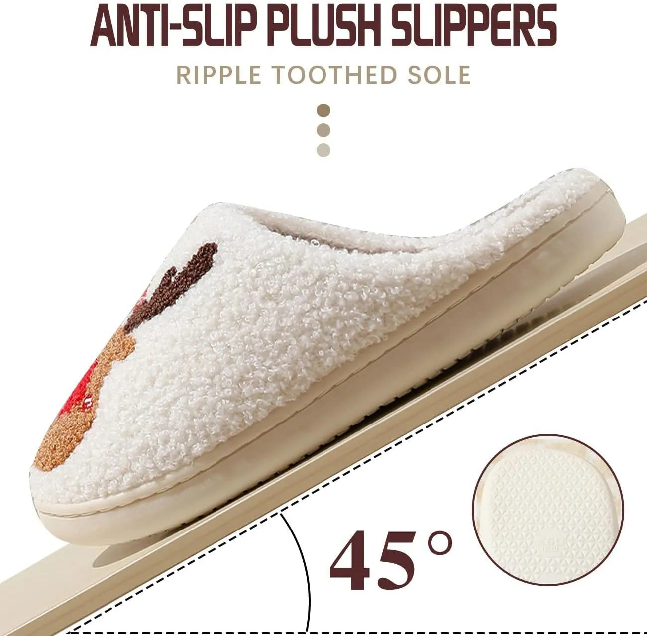 Reindeer Slippers for Women, Christmas Slides, Slip-On Indoor Outdoor Slippers