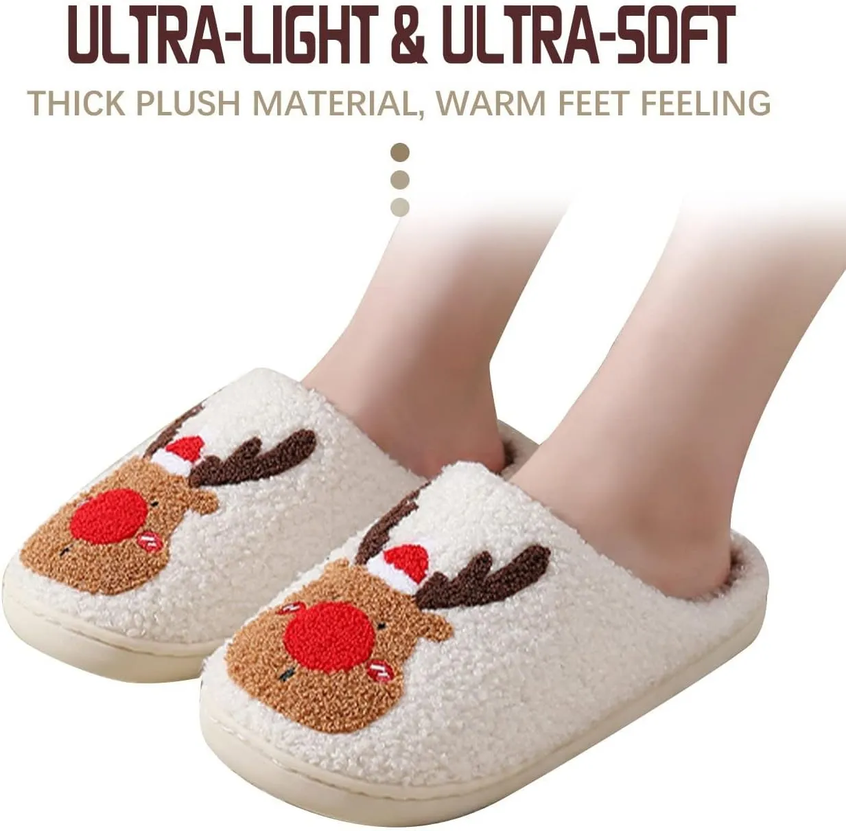 Reindeer Slippers for Women, Christmas Slides, Slip-On Indoor Outdoor Slippers