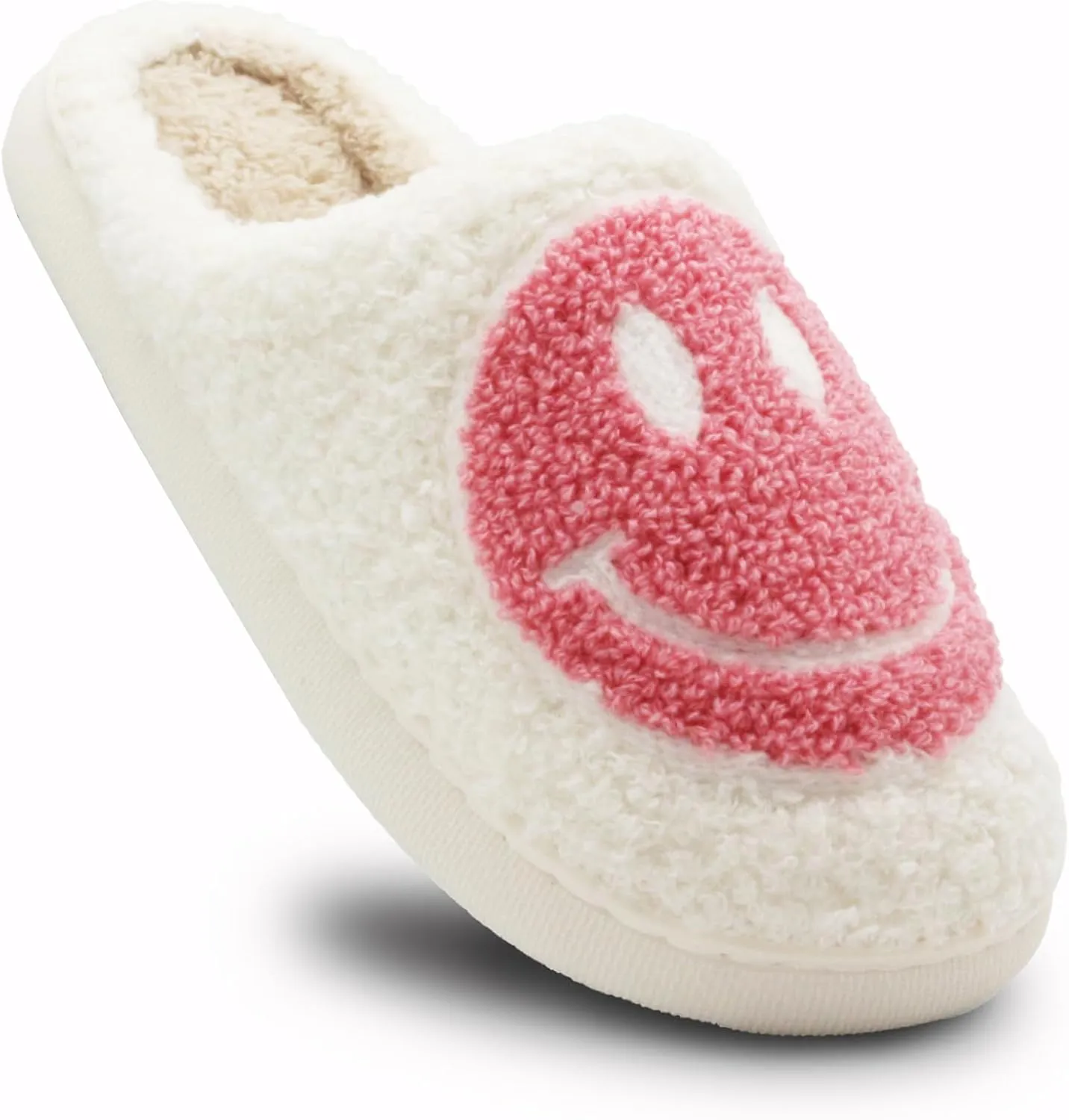 Retro Fuzzy Face Slippers for Women Men, Soft Plush Warm Slip-on Couple Style Casual Happy Face Slippers Cozy Indoor Outdoor Lightweight Anti-Skid Sole Cute House Slippers with Memory Foam