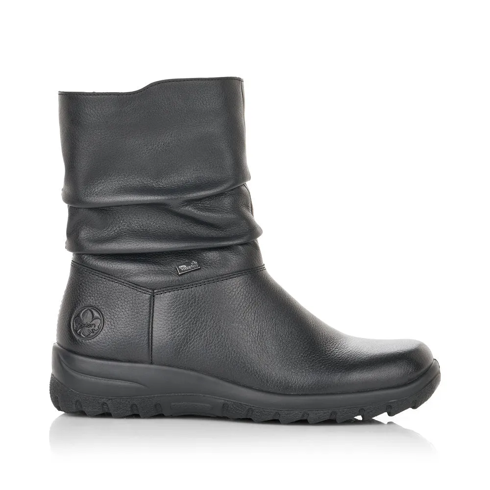 RIEKER - Z7193-00 TEX FLAT ZIP COSY LINED ANKLE BOOT - BLACK