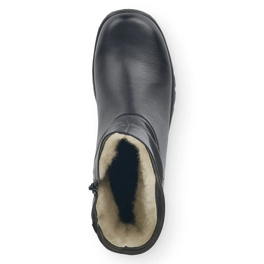 RIEKER - Z7193-00 TEX FLAT ZIP COSY LINED ANKLE BOOT - BLACK